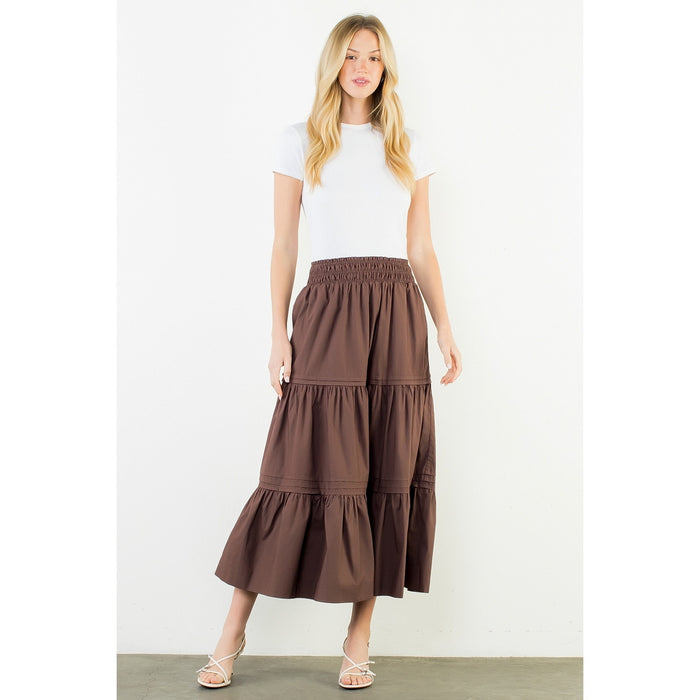 Long Tiered Skirt | Brown