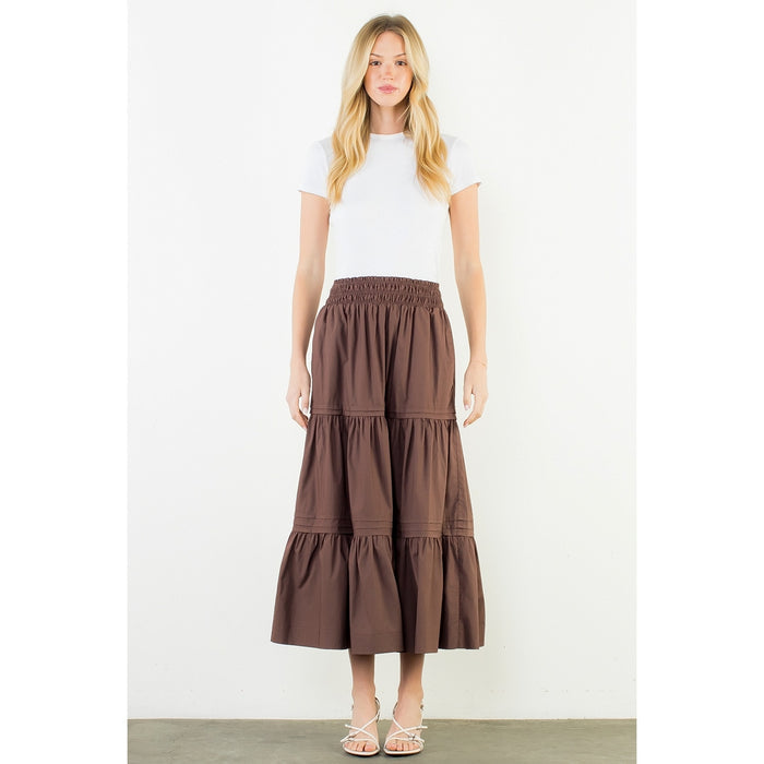Long Tiered Skirt | Brown