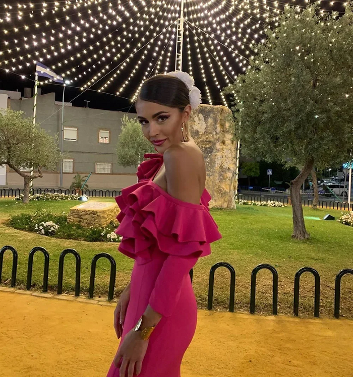 Love Red Fish Tail Wrap Hip Fold Ruffle Edge Wave Long Sleeve Off Shoulder Formal Prom Evening Dress Women's Party
