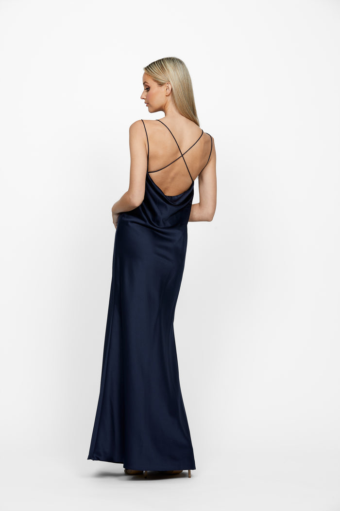 Lover Draped Cowl Gown 12 Navy - Dress - Bariano