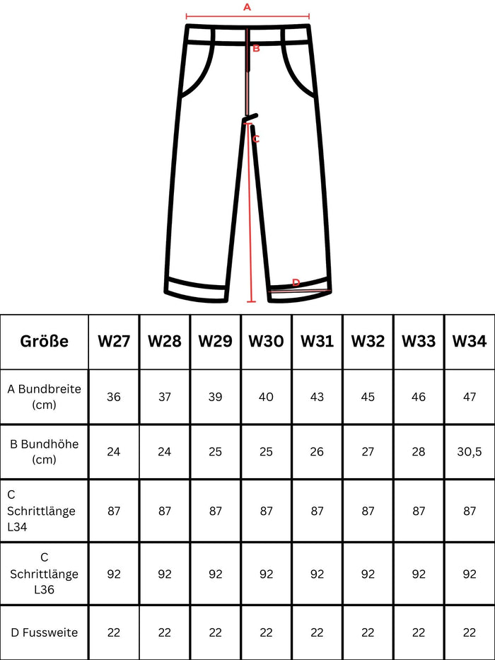 Größentabelle Fallon Darla Wash L34+L36