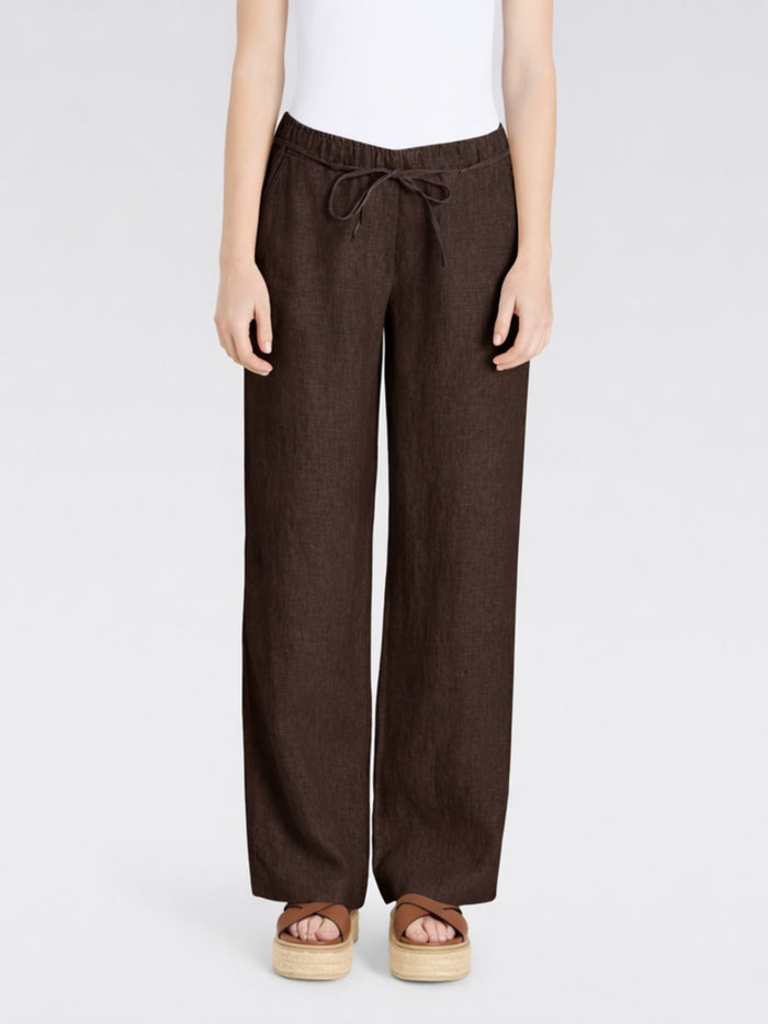 MAC - Chiara Belt, 100% Leinenhose, High-Waist, Truffle Brown