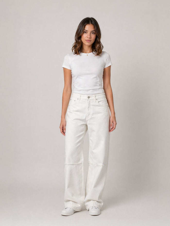 MAVI - Leila, Mid Waist, Baggy Barrel Jeans with cut, Light Denim, White Str
