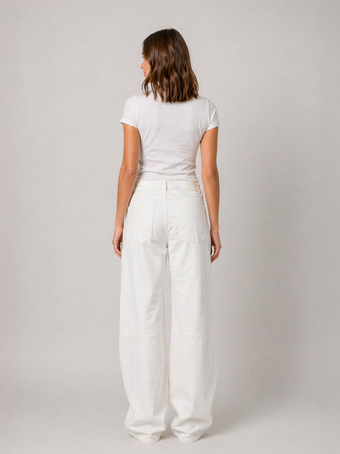 MAVI - Leila, Mid Waist, Baggy Barrel Jeans with cut, Light Denim, White Str