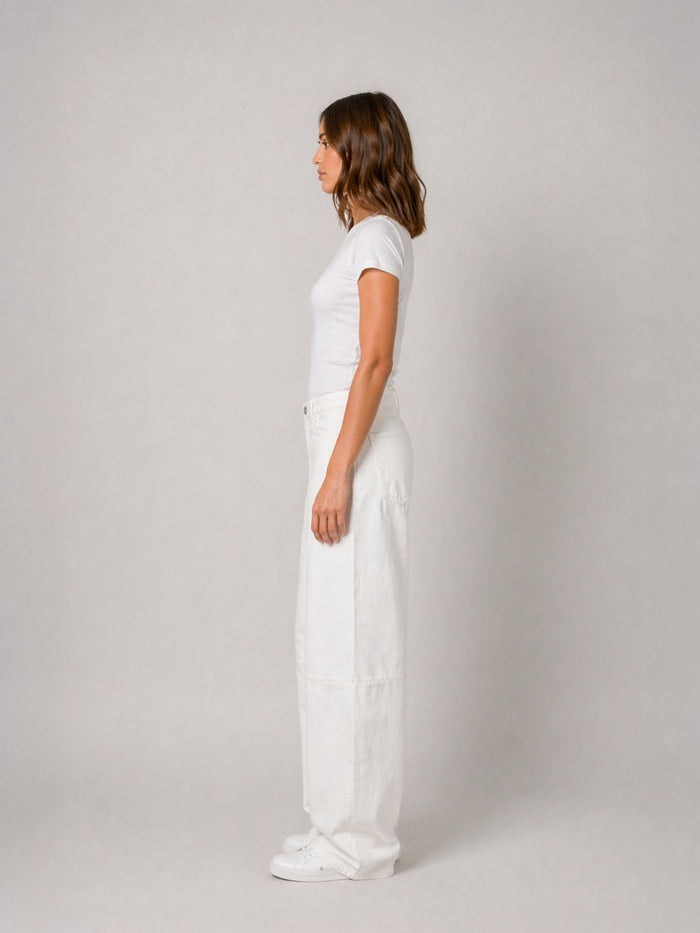 MAVI - Leila, Mid Waist, Baggy Barrel Jeans with cut, Light Denim, White Str