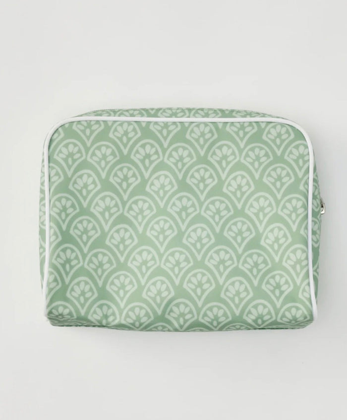Weezie Medium Patterned Toiletry Bag Green Block Print