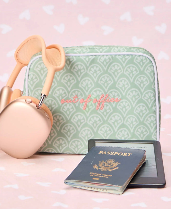 Medium Patterned Toiletry Bag | Green Block Print