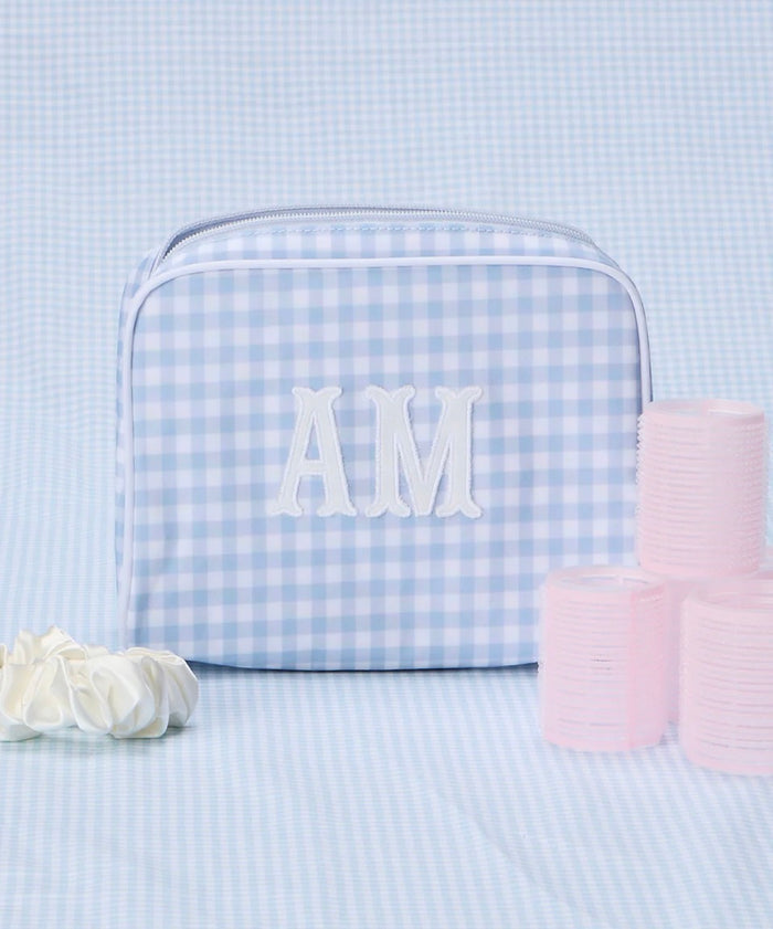 Medium Patterned Toiletry Bag | Light Blue Gingham