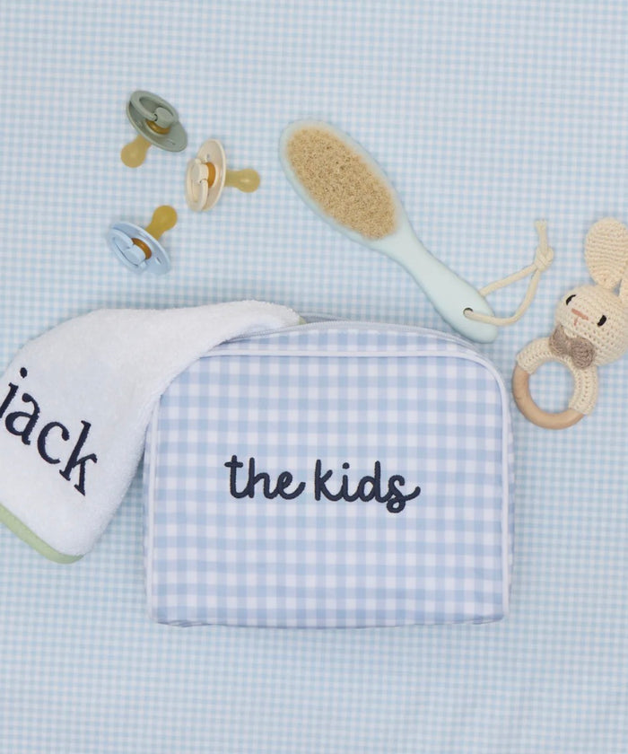 Medium Patterned Toiletry Bag | Light Blue Gingham