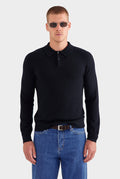 Merino Wool Knit Polo - Black