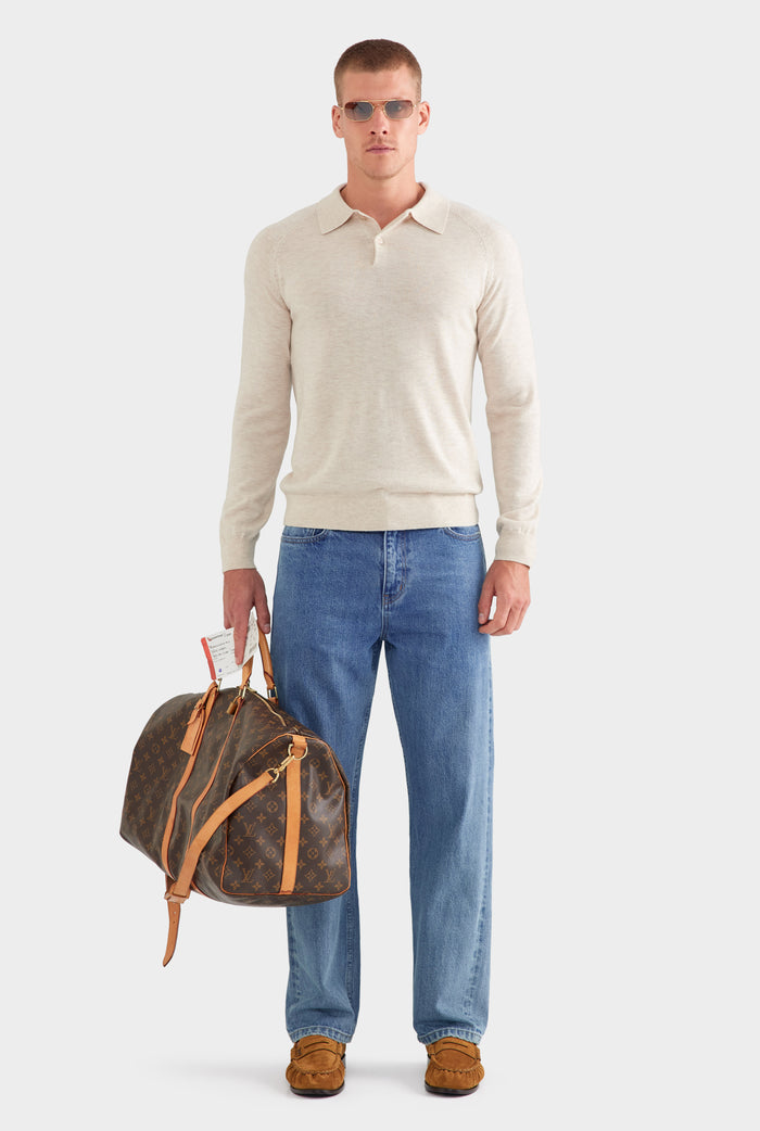 Merino Wool Knit Polo - Sand Marl