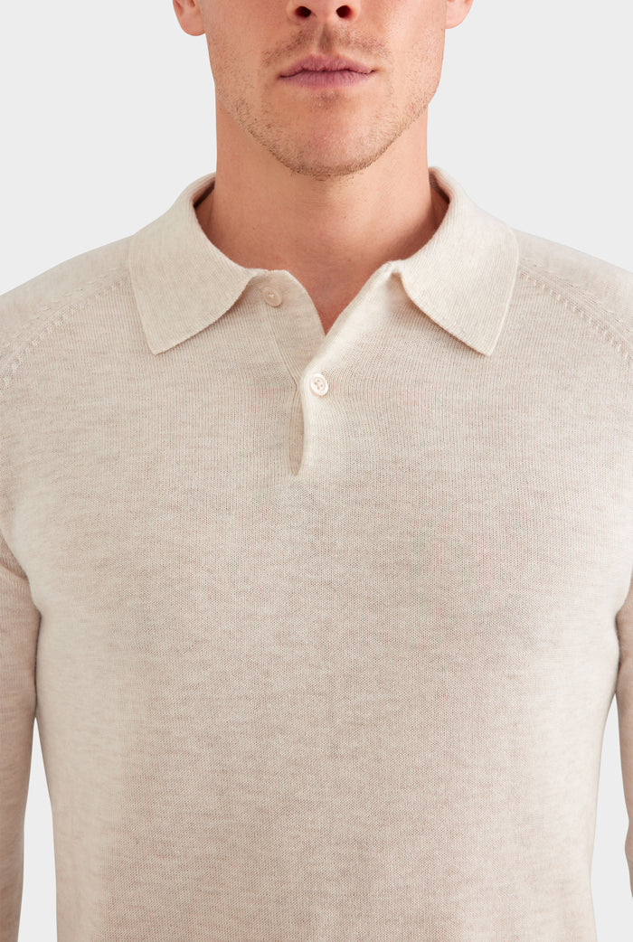 Merino Wool Knit Polo - Sand Marl