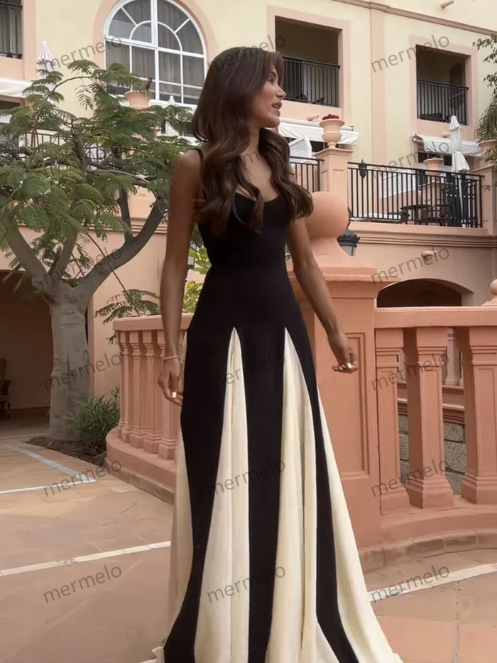 Modest A line Spaghetti Straps Black Long Prom Dresses Formal Graduation Party Dress Evening Dress