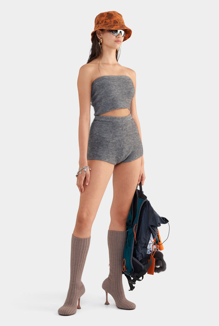 Mohair Wool Knit Shorts - Dark Grey Marl