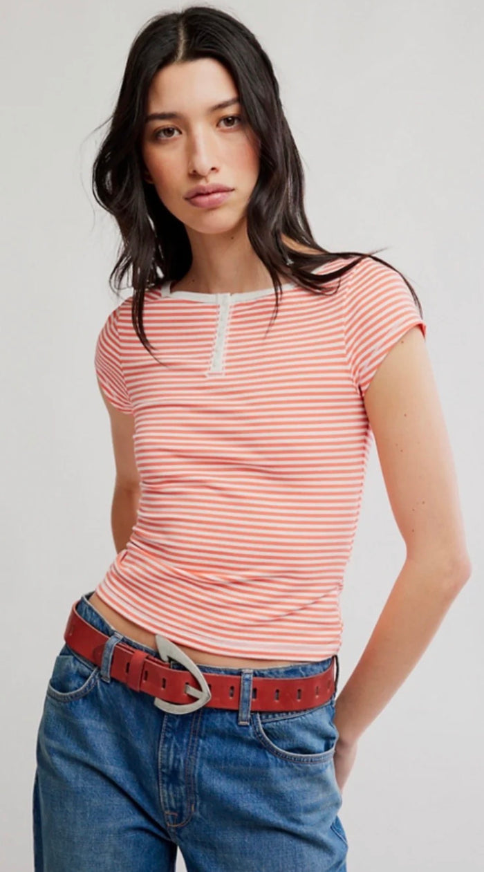 Free People Morning Pages Henley Coral Combo