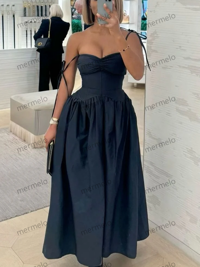 Navy Blue A Line Prom Dress Elegant Evening Party Dress