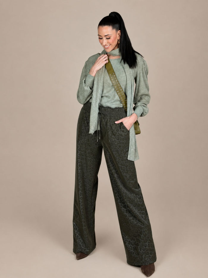 Only M - Palazzo mit Gummizug, High Waist, Animal Print Allover, Khaki