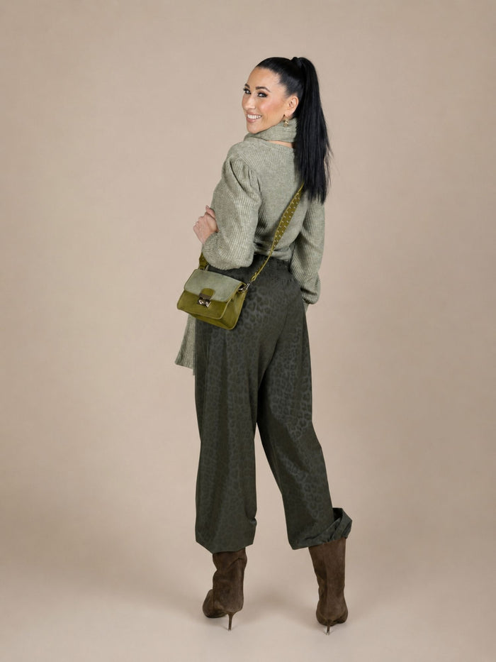 Only M - Palazzo mit Gummizug, High Waist, Animal Print Allover, Khaki