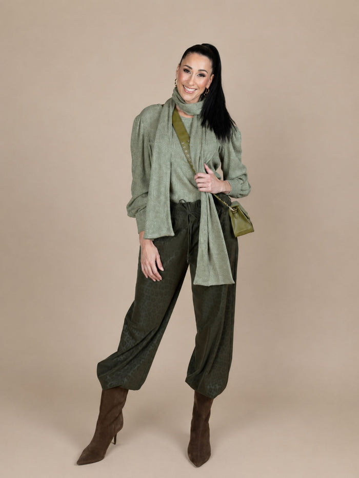 Only M - Palazzo mit Gummizug, High Waist, Animal Print Allover, Khaki