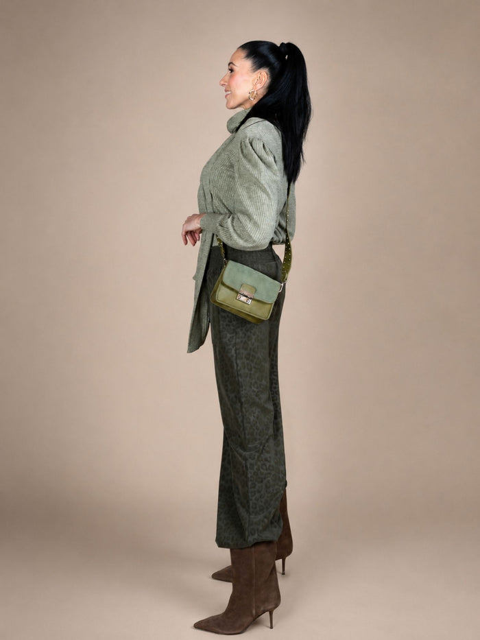 Only M - Palazzo mit Gummizug, High Waist, Animal Print Allover, Khaki