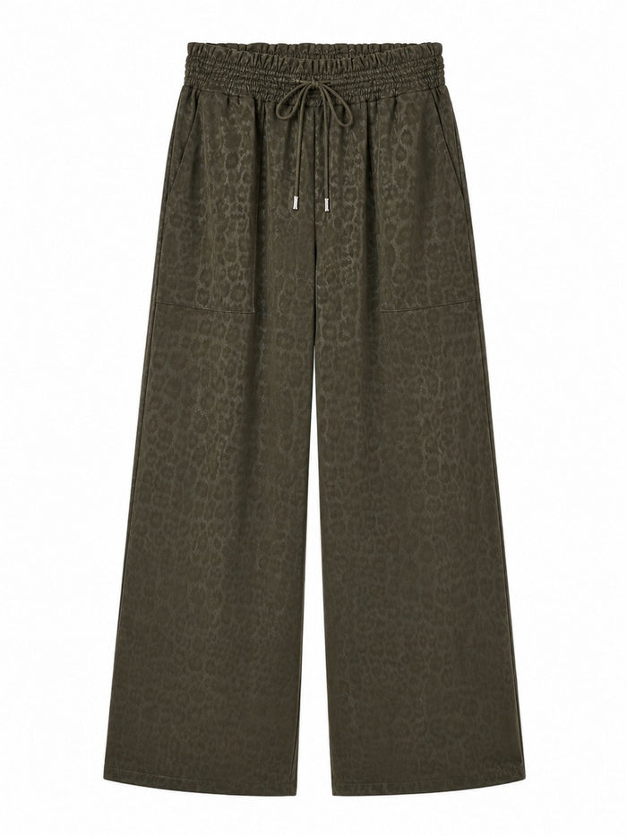 Only M - Palazzo mit Gummizug, High Waist, Animal Print Allover, Khaki