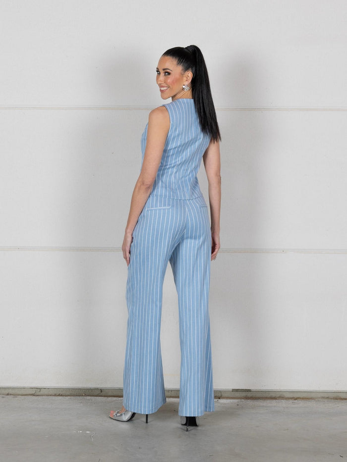 ONLY M - RIGHE, Damen Stoffhose, Wide Leg, High Waist, Jeansoptik gestreift