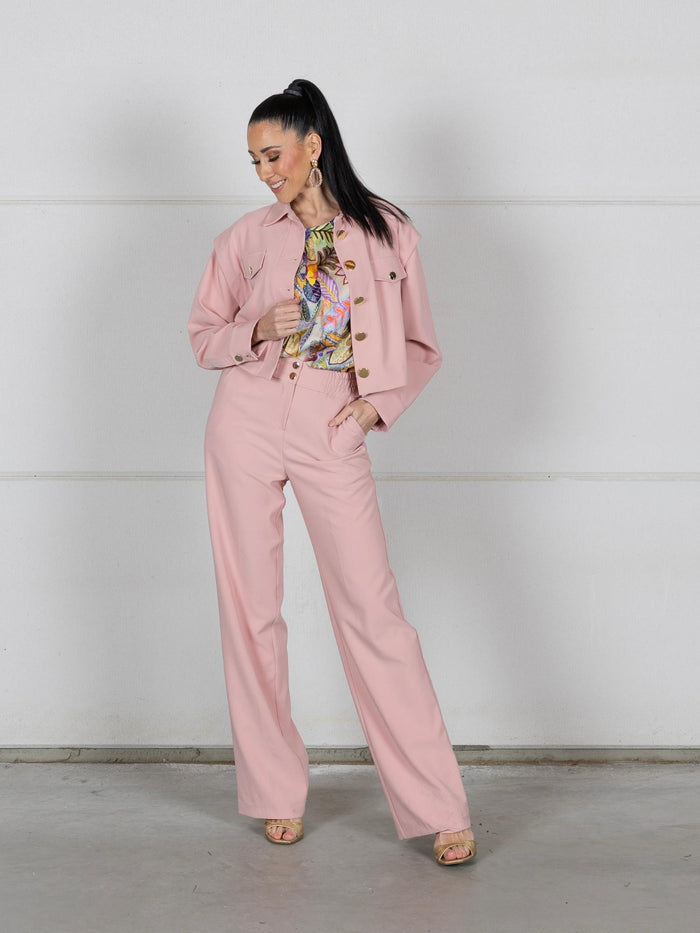 ONLY M - Stoffhose mit elastischen Gummizug, Straight Leg, High Waist, Rosa