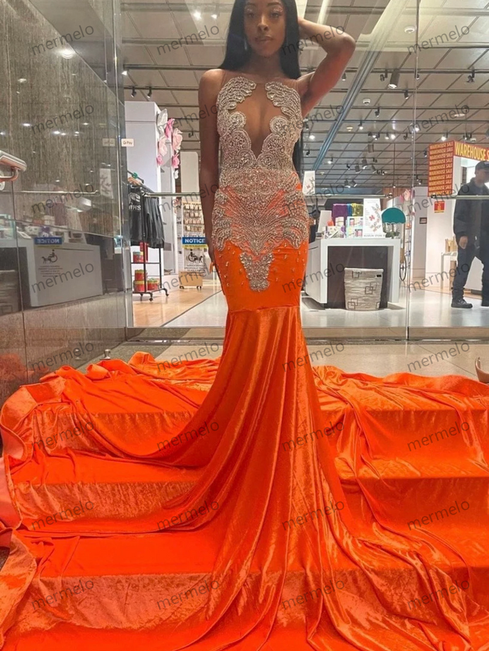 Orange long prom dress, sequins mermaid dress, wedding dress, party dress ,photo shoot dress, bridal dress