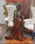 Orange Sheath Beading Crsytals African Prom Dress Evening Dress