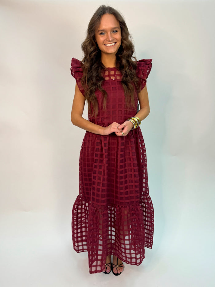 Organza Midi Dress / Maroon