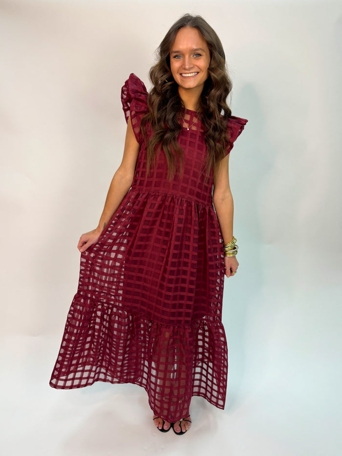Organza Midi Dress / Maroon