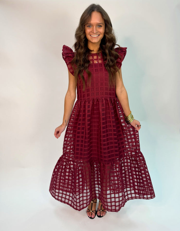 Organza Midi Dress / Maroon