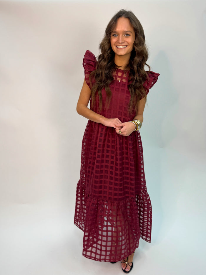 Organza Midi Dress / Maroon