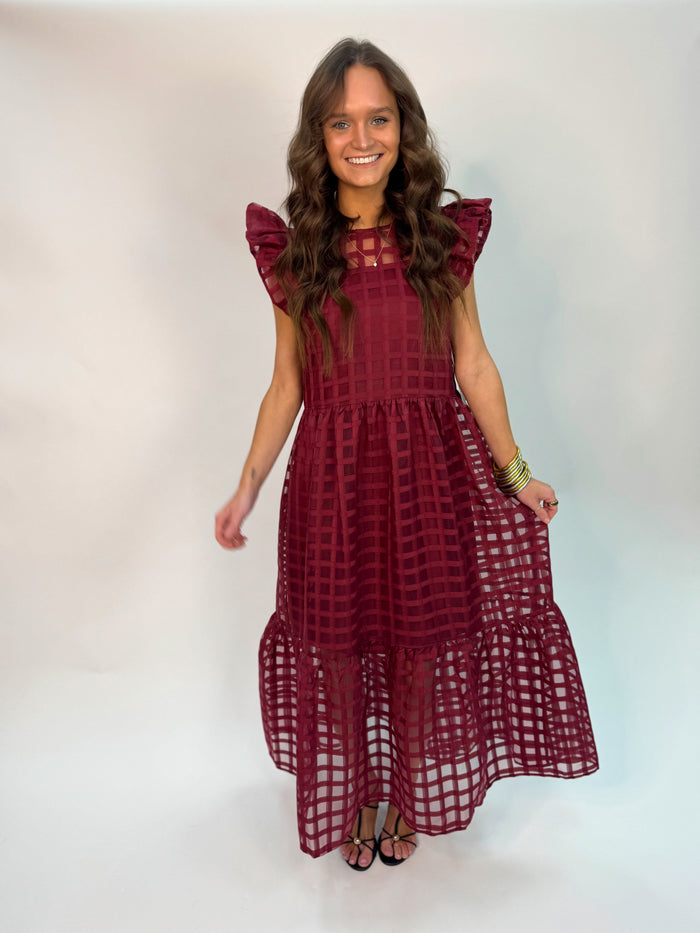 Organza Midi Dress / Maroon