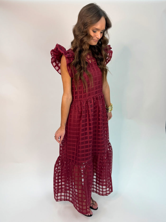 Organza Midi Dress / Maroon