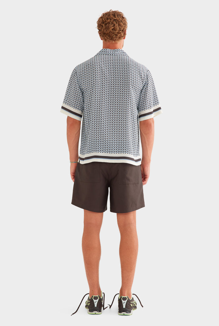Oversized Silk Short Sleeve Shirt - Chocolate/Powder Blue V Monogram