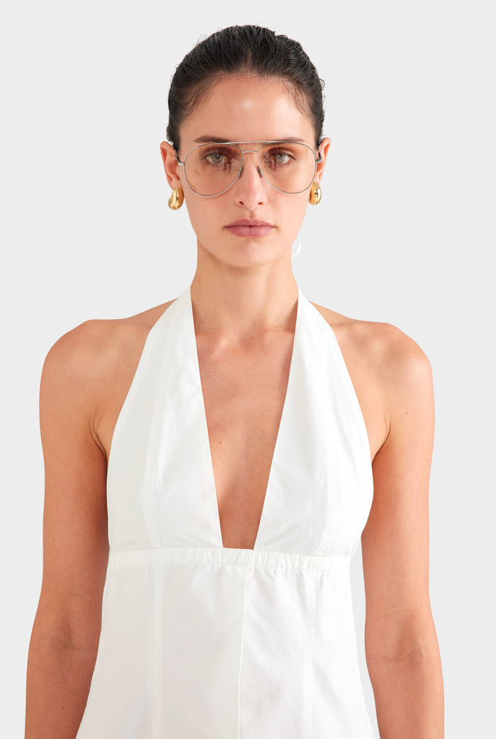 Panelled Cotton Halter Top - White
