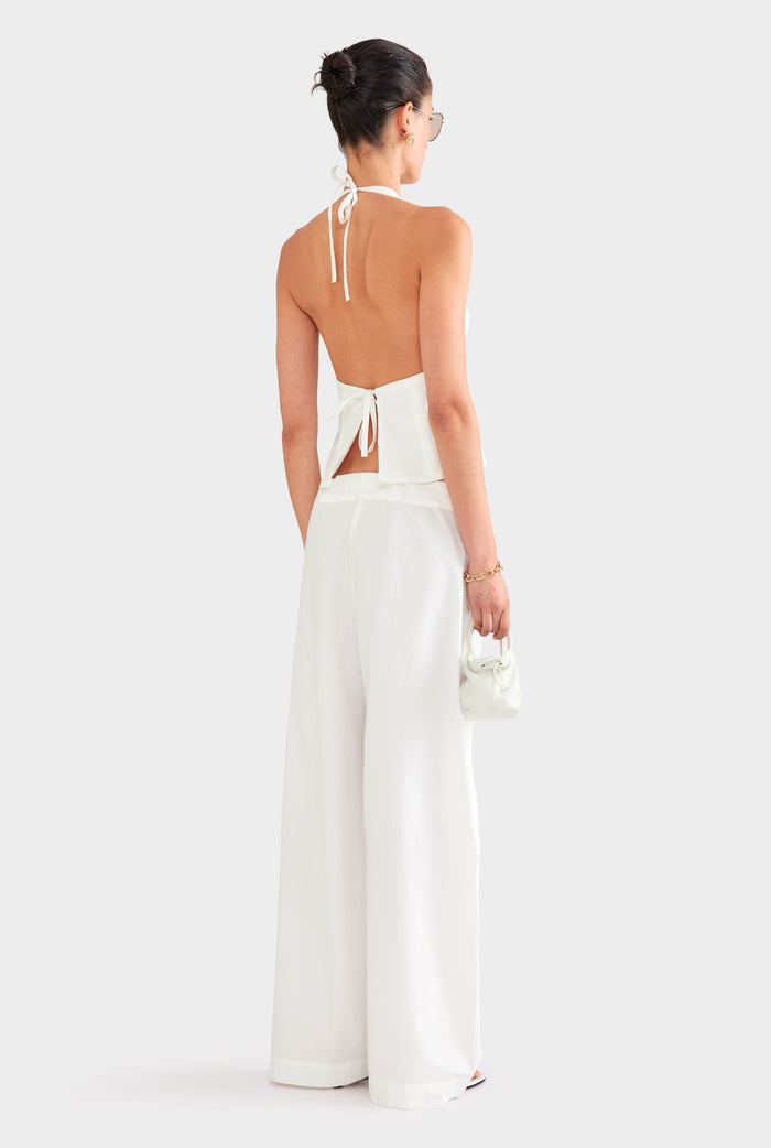 Panelled Cotton Halter Top - White