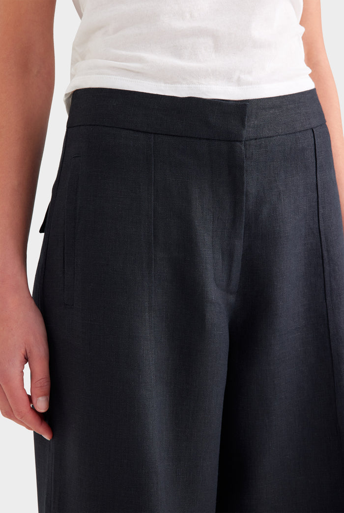 Panelled Linen Pant - Black