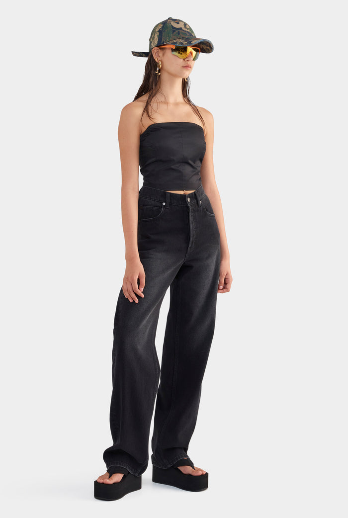 Panelled Silk Cotton Bustier - Black