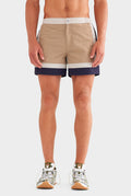 Panelled Snaplock Swim Short - Taupe/Navy/Cream