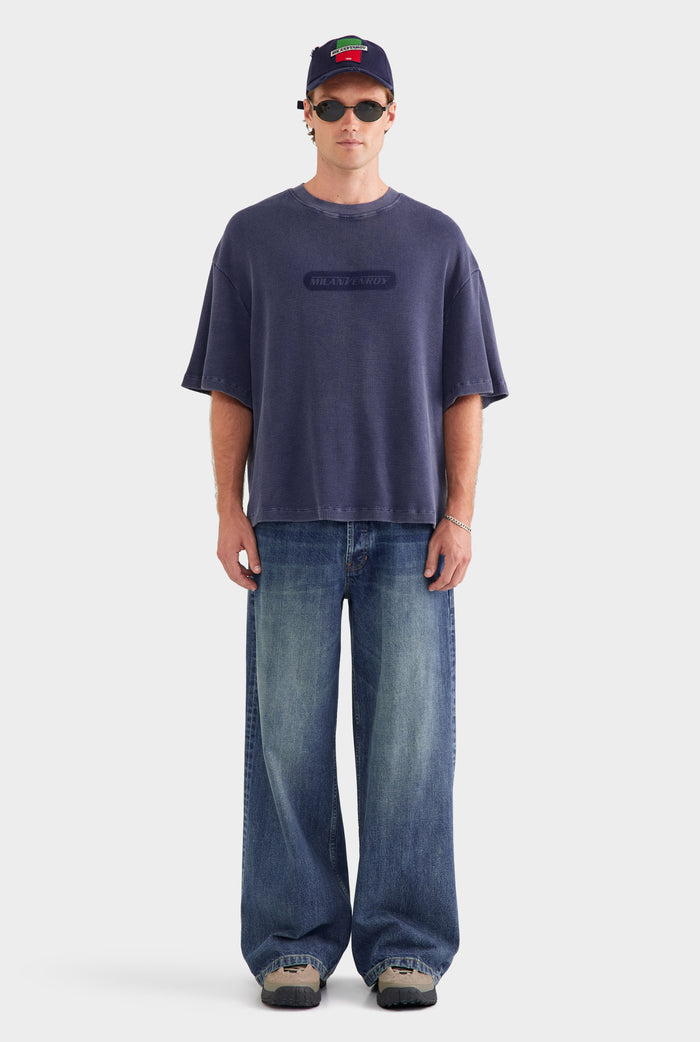 Pigment Dyed Supersized Waffle T Shirt - Washed Navy