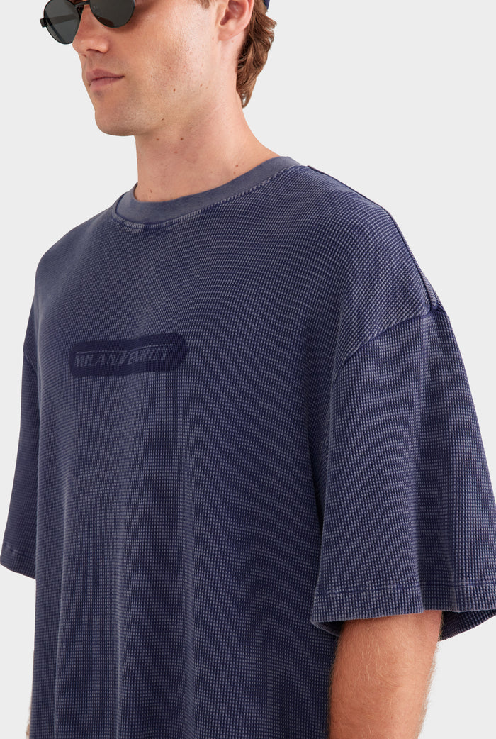 Pigment Dyed Supersized Waffle T Shirt - Washed Navy