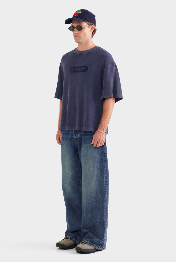 Pigment Dyed Supersized Waffle T Shirt - Washed Navy