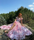 pink corset dress with ruffles on the sides/pink long princess dress/party, wedding, prom, graduation , halloween dress