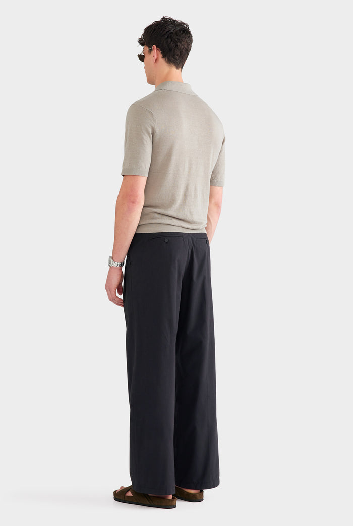Pleated Poplin Trouser - Black