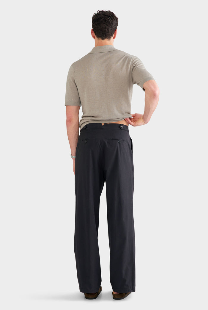 Pleated Poplin Trouser - Black