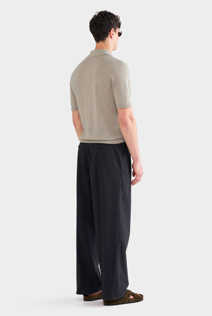 Pleated Poplin Trouser - Black