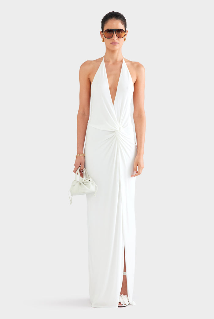 Plunge Jersey Twist Maxi Dress - Off White