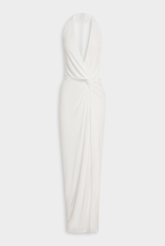 Venroy Plunge Jersey Twist Maxi Dress - Off White